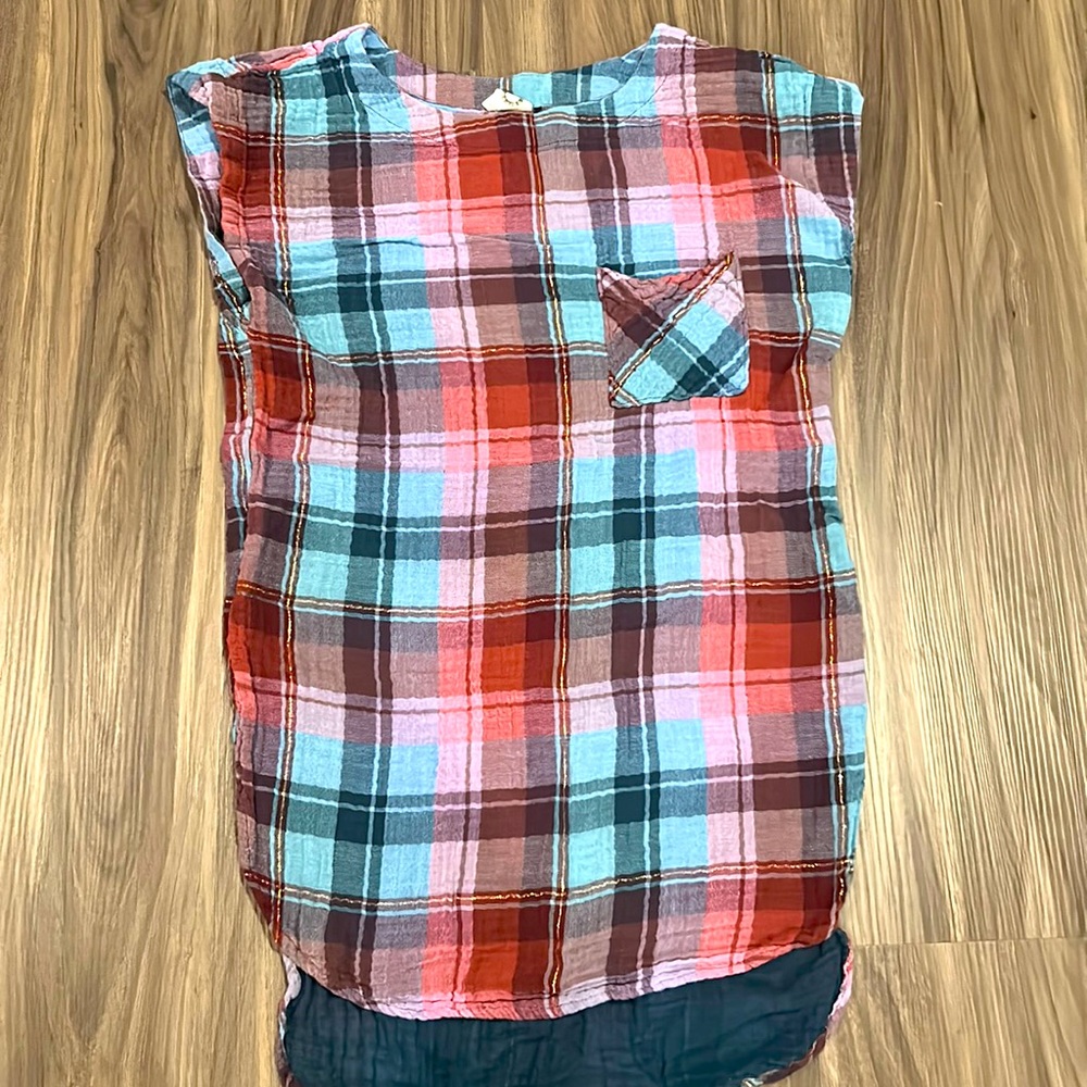 Flannel T-shirt with gold sparkle